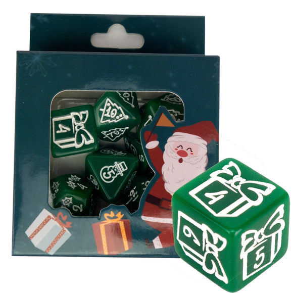 Polyhedral Dice Set: Christmas Green & White (7)