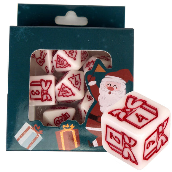 Polyhedral Dice Set: Christmas White & Red (7)