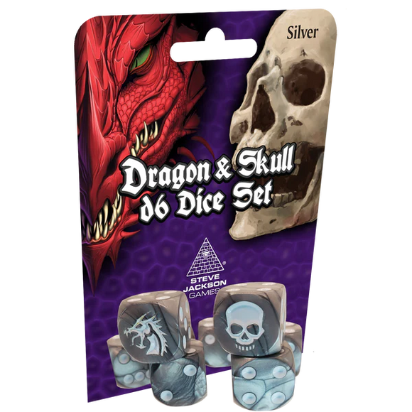 Dragon & Skull D6 Dice Set - Silver