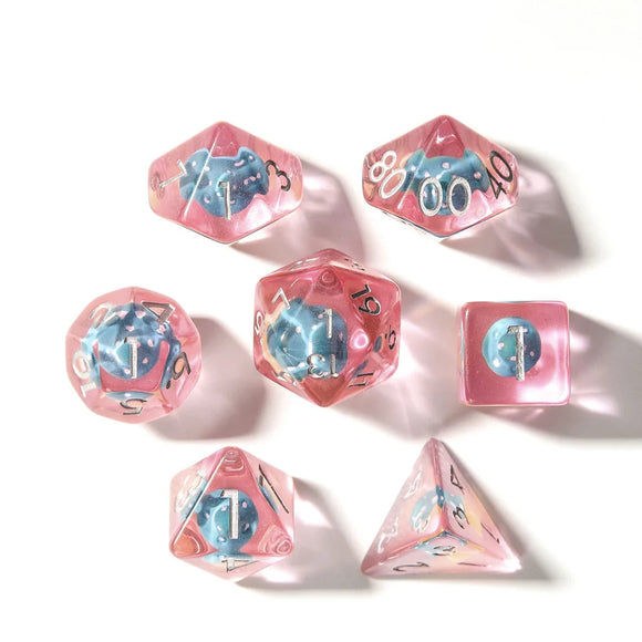 Polyhedral Dice Set: Blue Mushies Resin Inclusion (7)