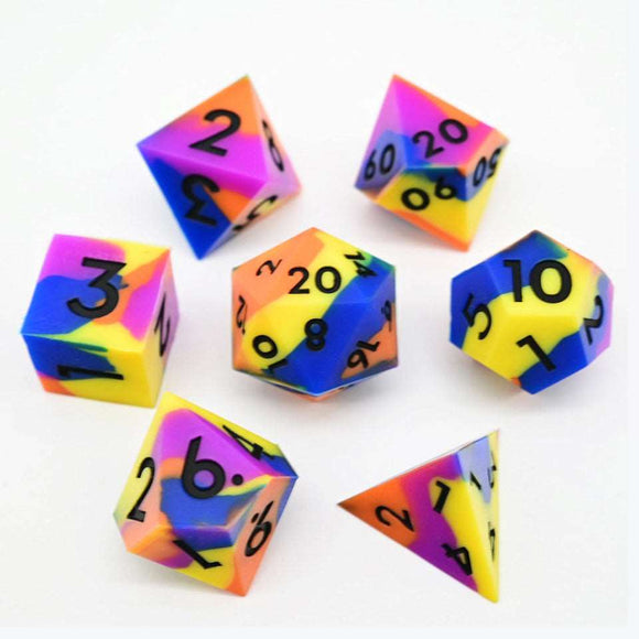 Polyhedral Dice Set: Colourful Squish Rocks Silicone (7)