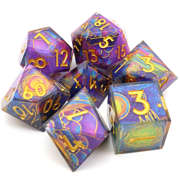 Polyhedral Dice Set: Art Core Gilded Cosmos (7)