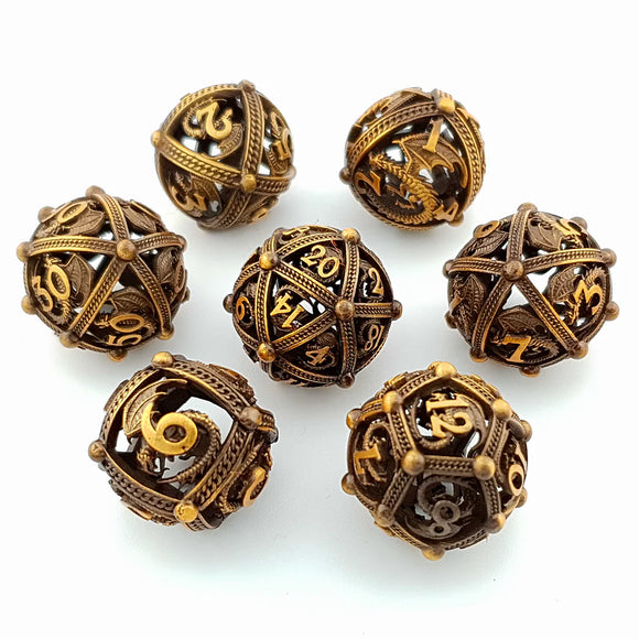 Polyhedral Dice Set Hollow Metal: Golden Guardian (7)