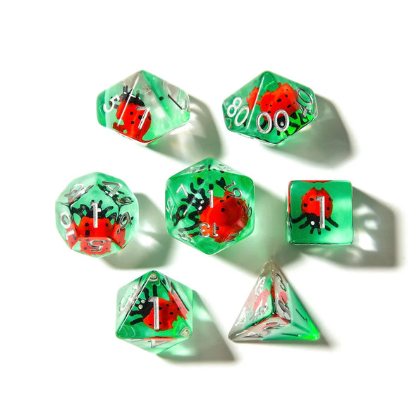 Polyhedral Dice Set Resin Inclusion: Red Ladybugs (7)