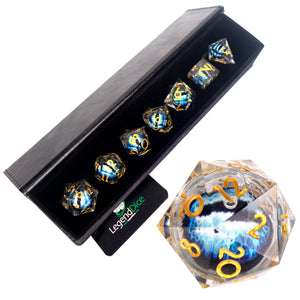 Polyhedral Dice Set: Liquid Core in Case - Ice Blue Eye (7)
