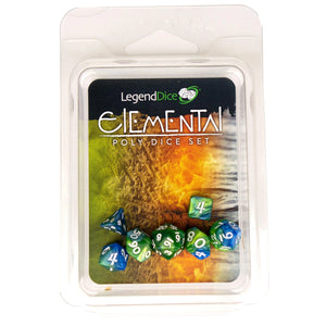 Polyhedral Dice Set: Mini Elemental Dragon Font - Blue & Green (7)