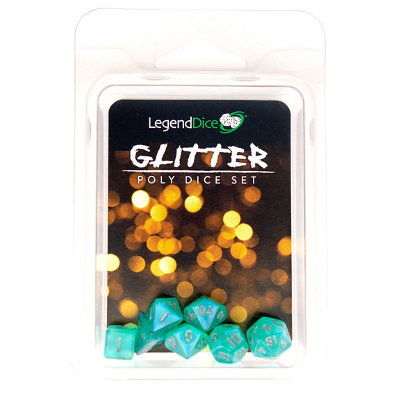 Polyhedral Dice Set: Mini Glitter Teal & Silver (7)