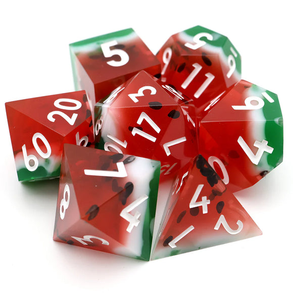 Polyhedral Dice Set: Matermelon Sugar Sharp Edge (7)