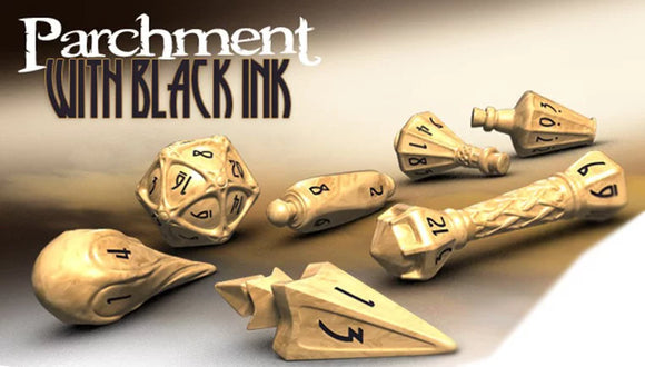 Polyhedral Dice Set: Wizard Set - Parchment & Black Ink
