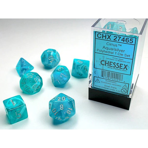 Polyhedral Dice Set: Cirrus - Aqua & Silver