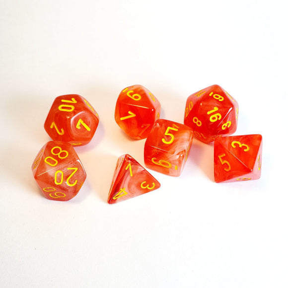 Chessex Orange with Yellow Ghostly Glow Polyhedral 7 Dice Set