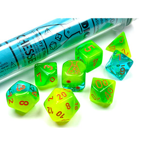 Polyhedral 7 Dice Set: Gemini - Plasma Green-Teal/Orange (CHX 30048)