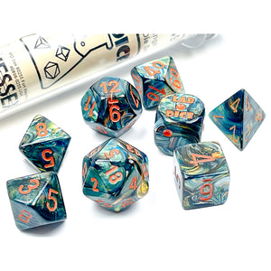 Polyhedral 7 Dice Set: Lustrous Alpestris/Orange (CHX 30049)