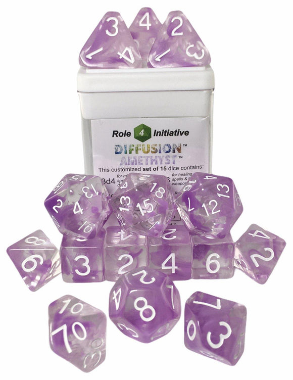 Role 4 Initiative: Diffusion Amethyst Polyhedral Dice Set (15)