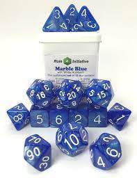 Role 4 Initiative: Marble Blue Polyhedral Dice Set (15)