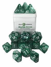 Role 4 Initiative: Marble Green Polyhedral Dice Set (15)