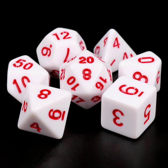 Opaque Poly Dice Set - White with Red Font