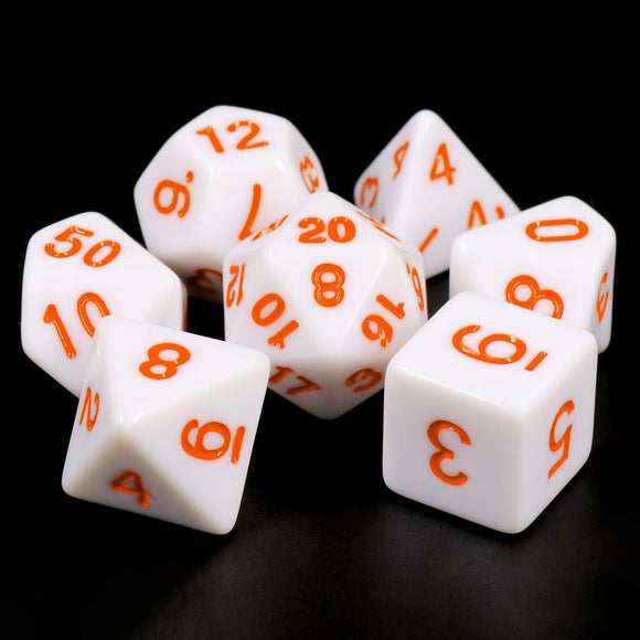 Opaque Poly Dice Set - White with Orange Font