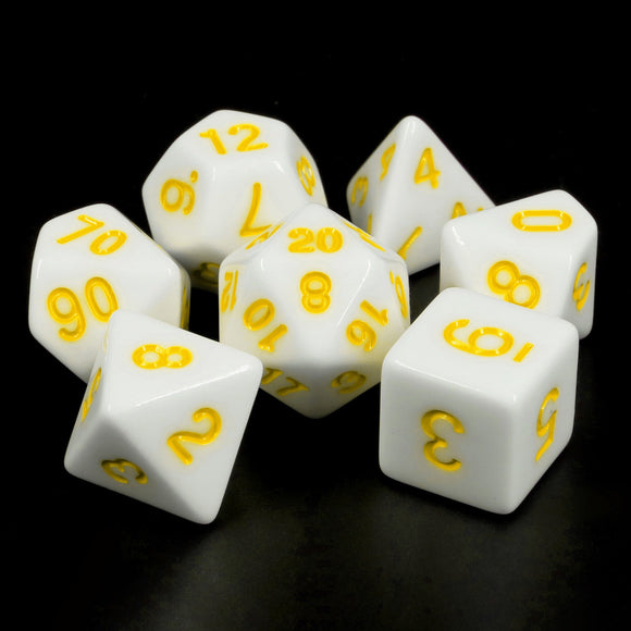 Opaque Poly Dice Set - White with Yellow Font