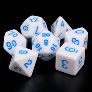 Opaque Poly Dice Set - White with Blue Font