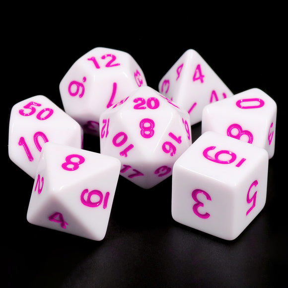 Opaque Poly Dice Set - White with Purple Font